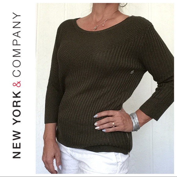 NEW YORK & COMPANY GREEN METALLIC SIDE ZIP SWEATER MEDIUM NWT - Picture 2 of 14
